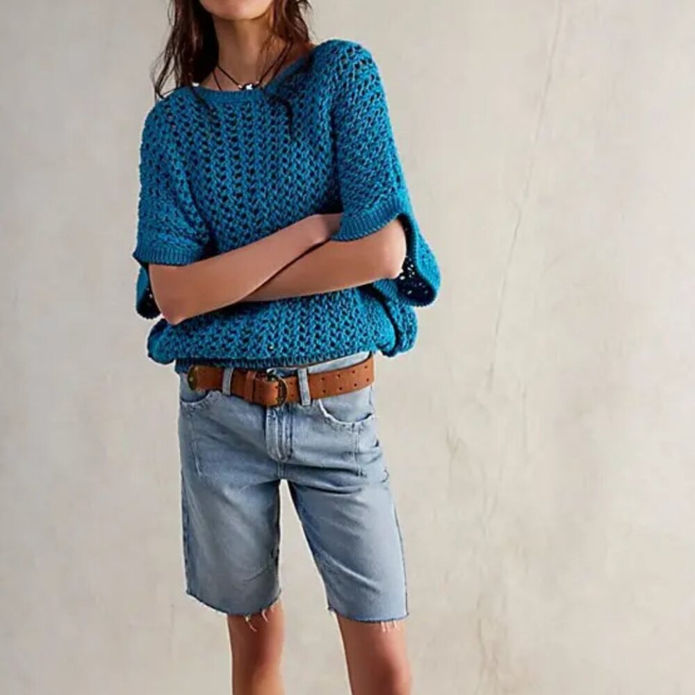 NWT Free People Sophia Sweater Tee in Ocean Palalce - Picture 2 of 4
